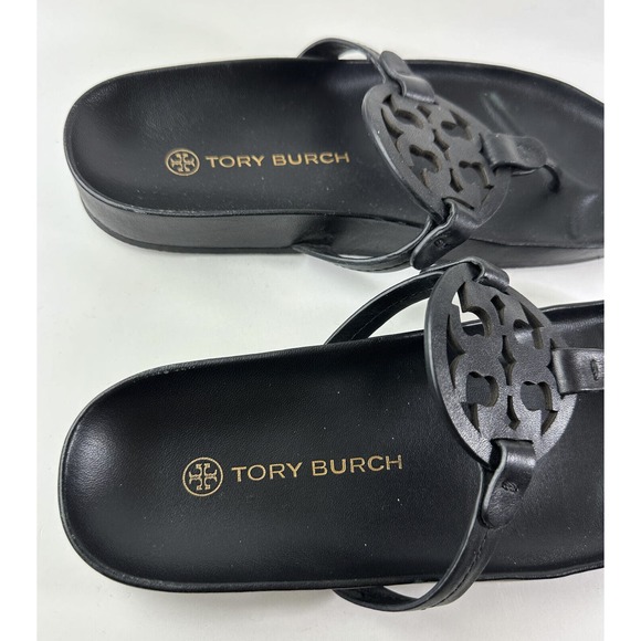Tory Burch Miller Cloud Sandal Black Leather Flip Flops Women’s Size 8 Sandals - Picture 11 of 12
